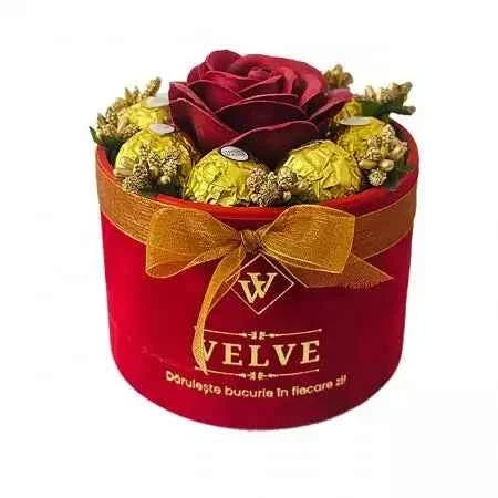 FLORAL ARRANGEMENT Soap Rose & Ferrero Rocher - Red Velvet Box