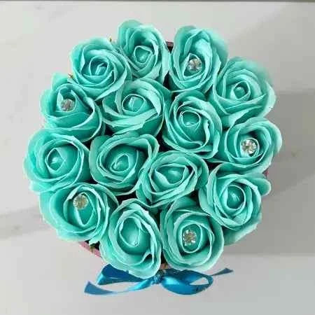 Elegant Floral Arrangement: 15 Handmade Soap Roses in Pink Velvet Box
