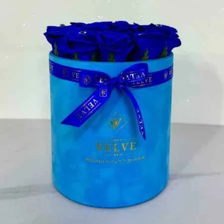 Luxurious Blue Velvet Floral Arrangement: 15 Handmade Soap Roses