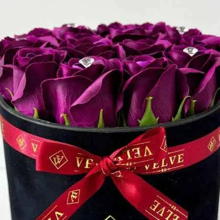 Exquisite Floral Arrangement: Handmade Soap Roses in Black Velvet Box