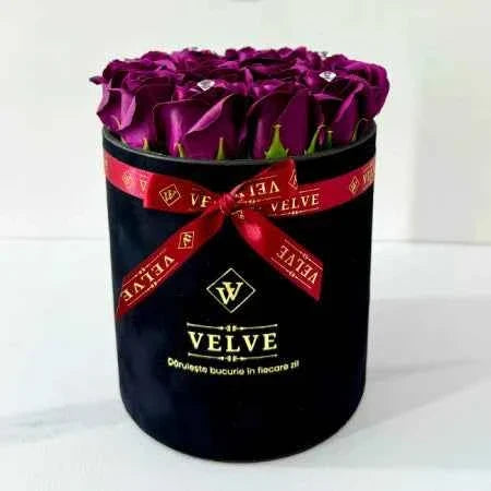 Exquisite Floral Arrangement: Handmade Soap Roses in Black Velvet Box