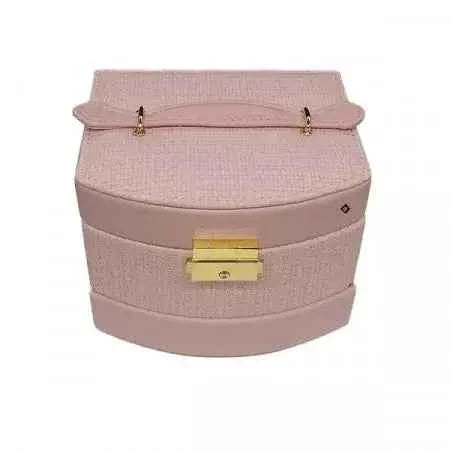 Jewelry Box with Mirror – Natural Leather Chest, Light Pink