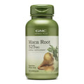GNC Herbal Plus Maca Root 525 mg supplement bottle with 100 vegetarian capsules for energy and reproductive health.