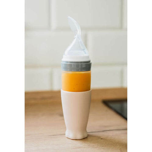 BABY Silicone spoon with Babysnugg tank, BPA Free, Portable, Beige - MAYONAL STORE